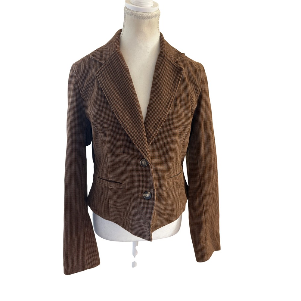 Peruvian Connection Brown Houndstooth blazer Size 6 Cotton